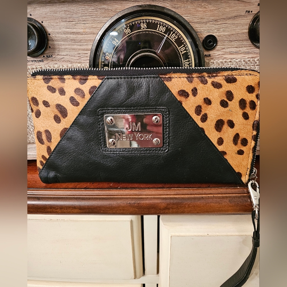 SM New York Black and Leopard Print Wristlet